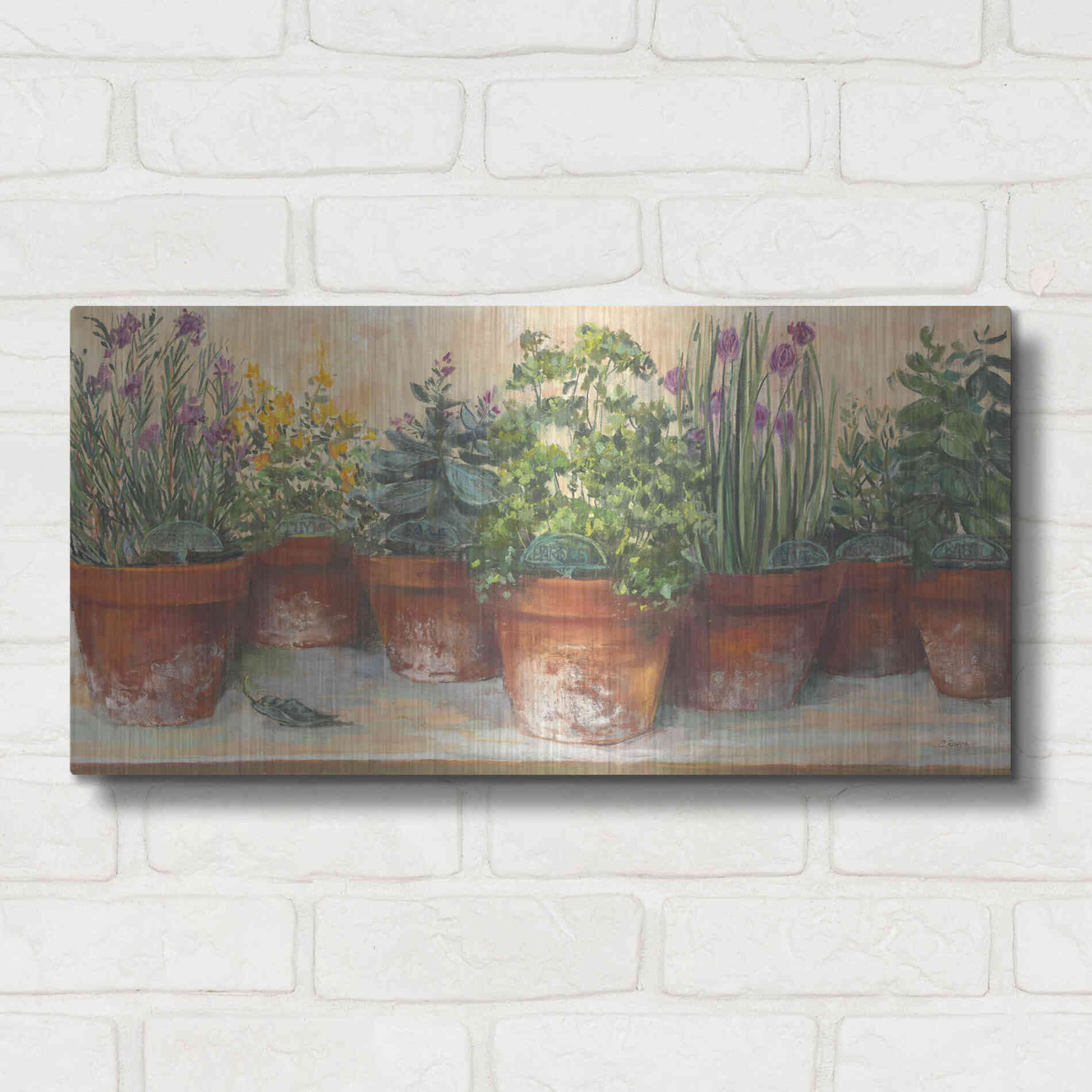 Luxe Metal Art 'Country Herbs' by Carol Rowan, Metal Wall Art,24x12