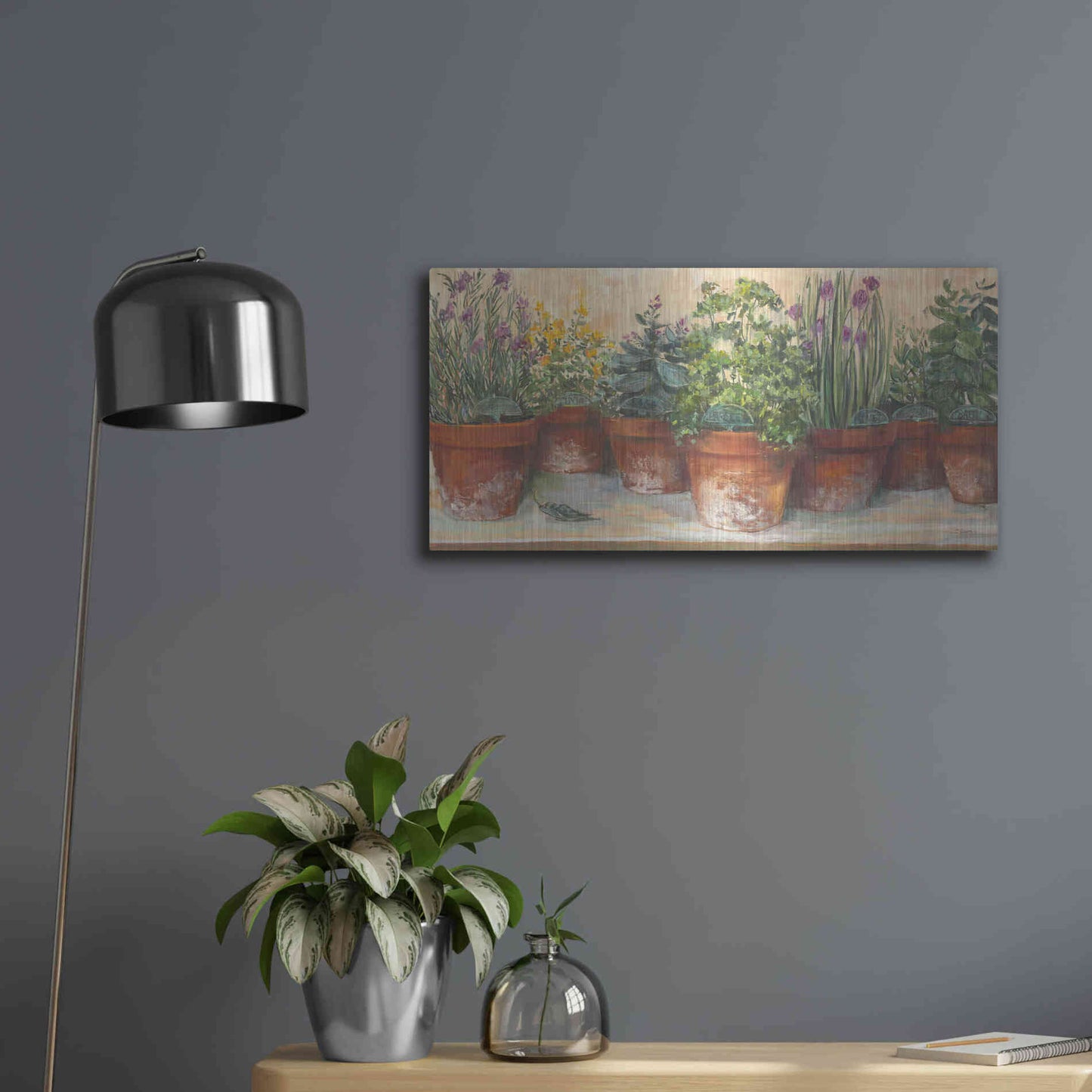 Luxe Metal Art 'Country Herbs' by Carol Rowan, Metal Wall Art,24x12