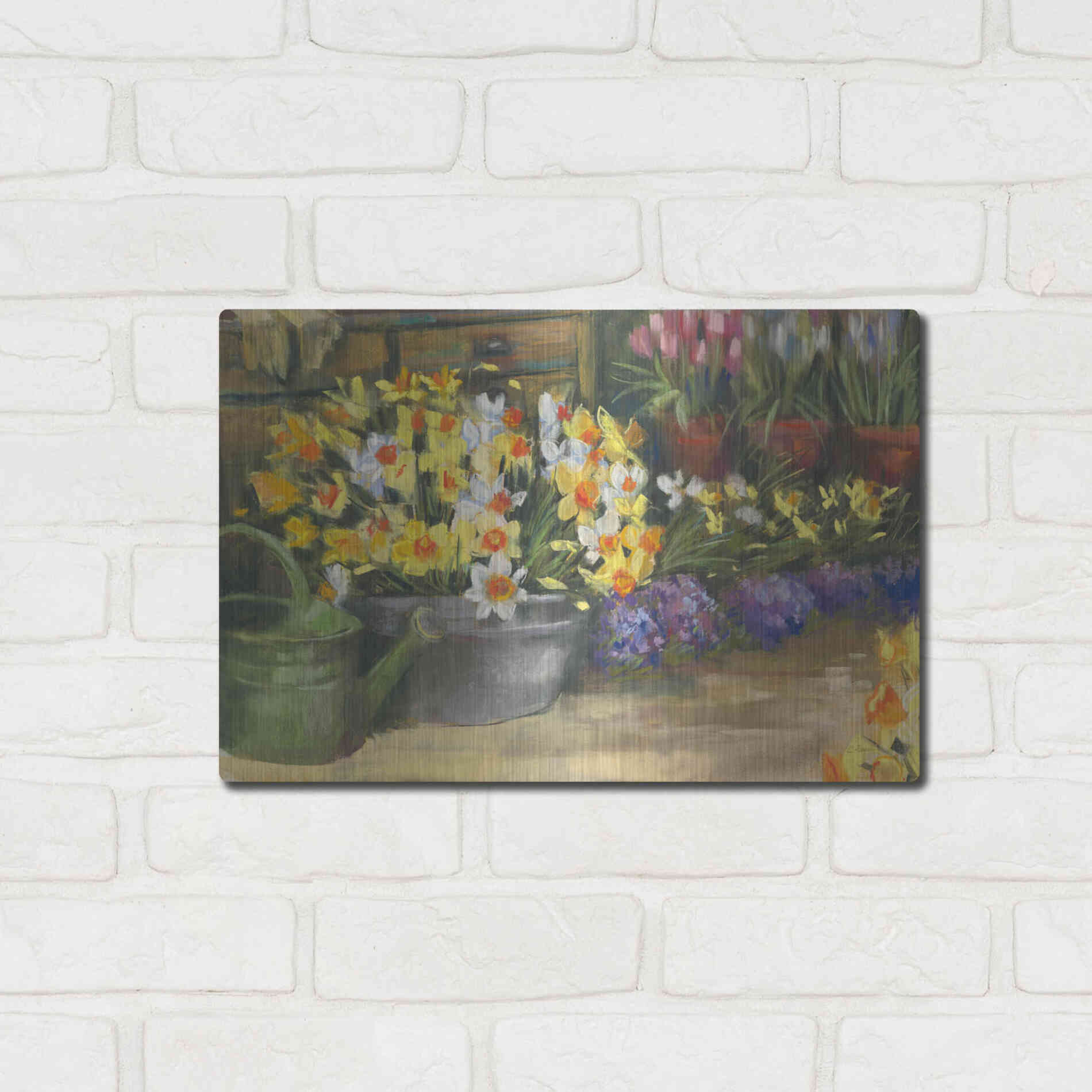 Luxe Metal Art 'Spring Daffodils' by Carol Rowan, Metal Wall Art,16x12