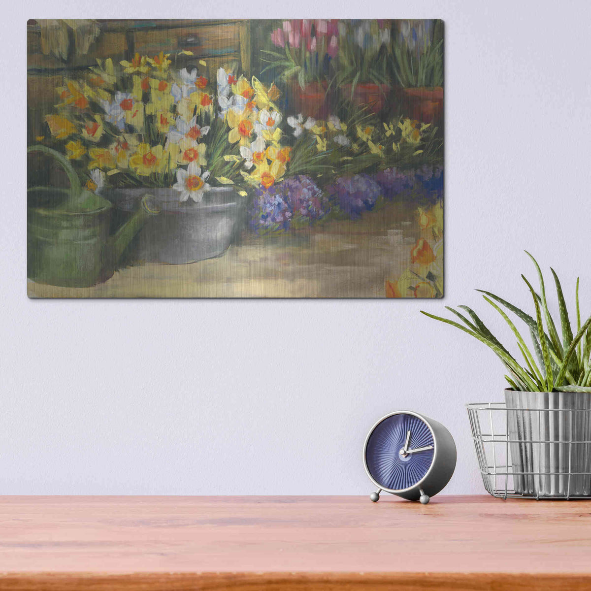 Luxe Metal Art 'Spring Daffodils' by Carol Rowan, Metal Wall Art,16x12