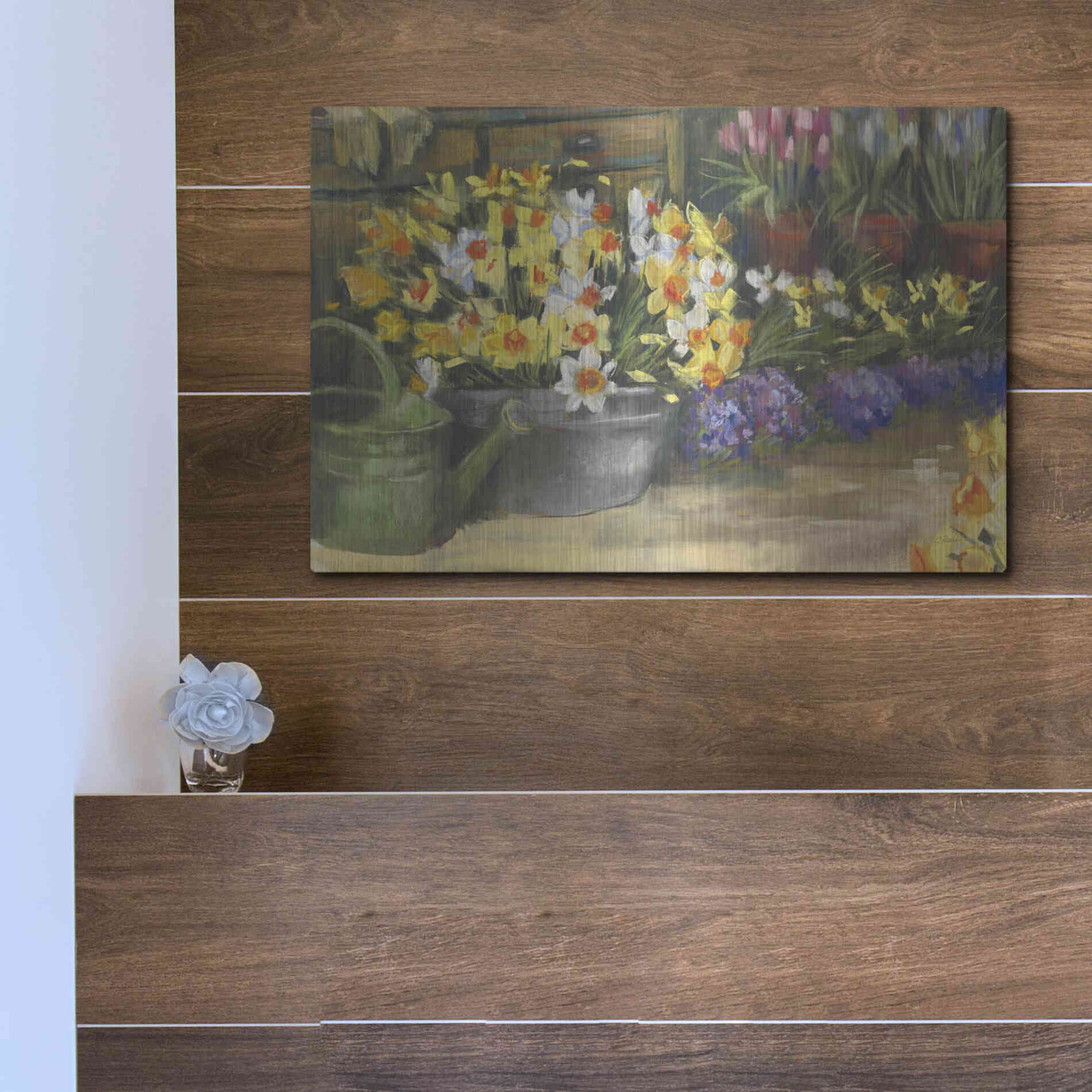 Luxe Metal Art 'Spring Daffodils' by Carol Rowan, Metal Wall Art,16x12