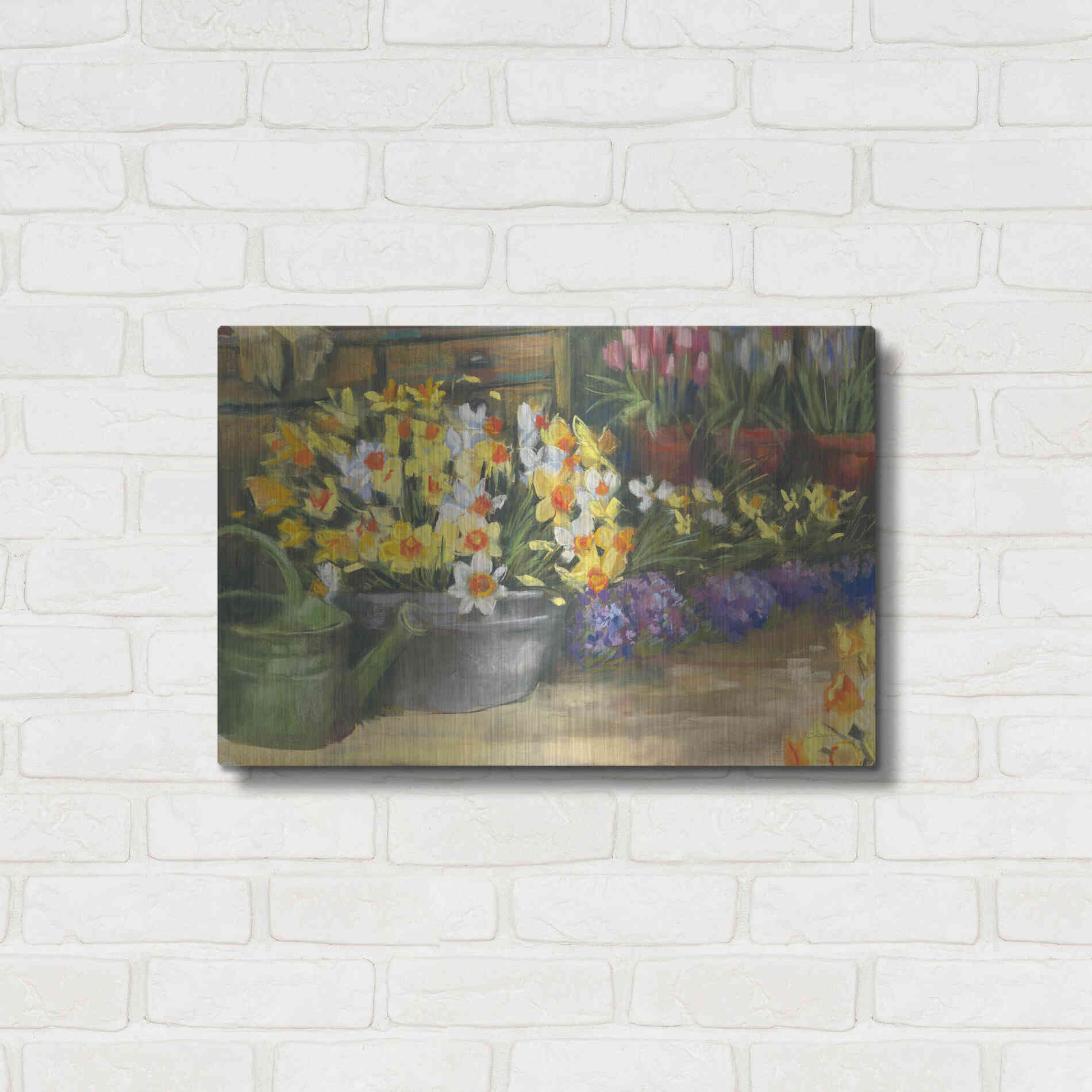 Luxe Metal Art 'Spring Daffodils' by Carol Rowan, Metal Wall Art,24x16