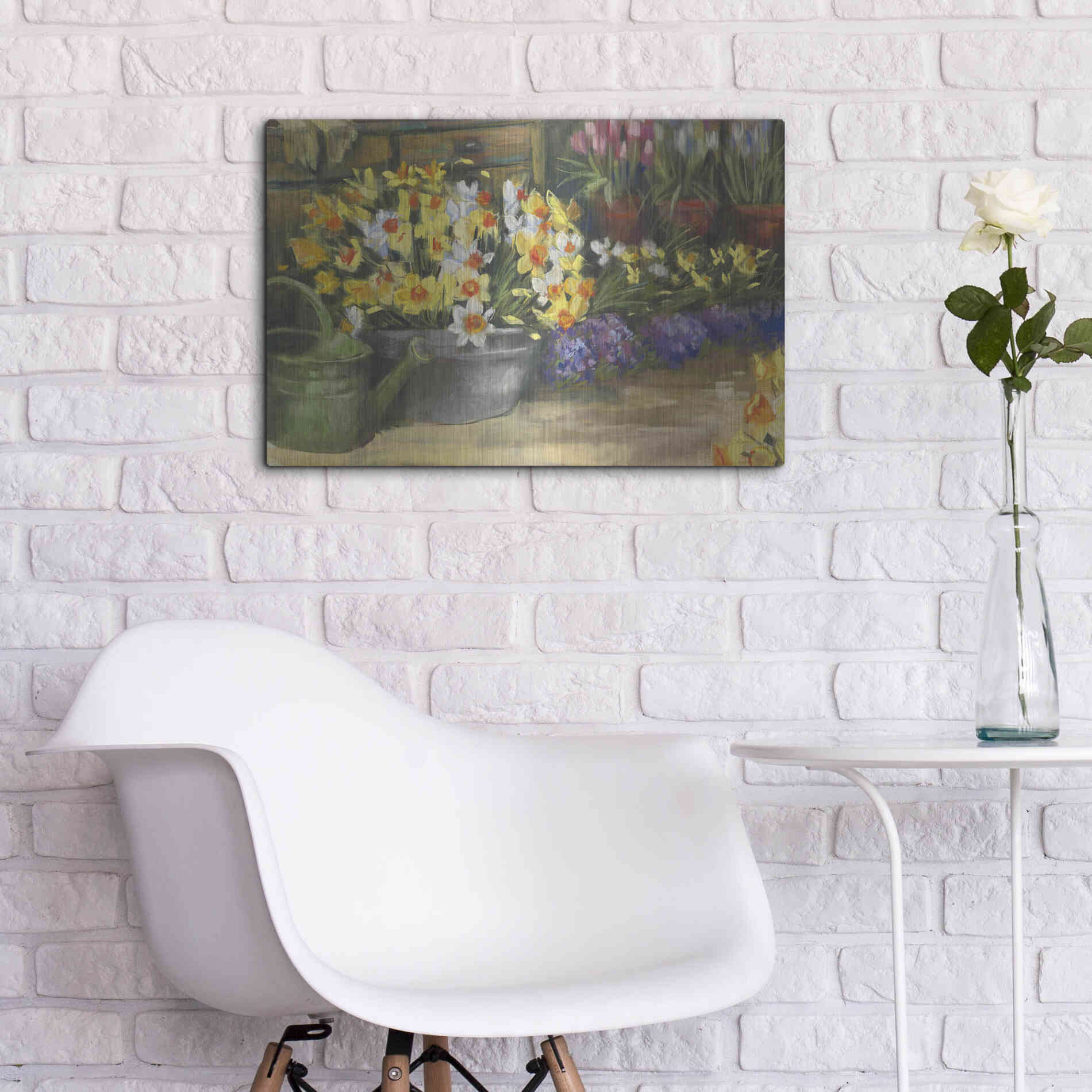 Luxe Metal Art 'Spring Daffodils' by Carol Rowan, Metal Wall Art,24x16