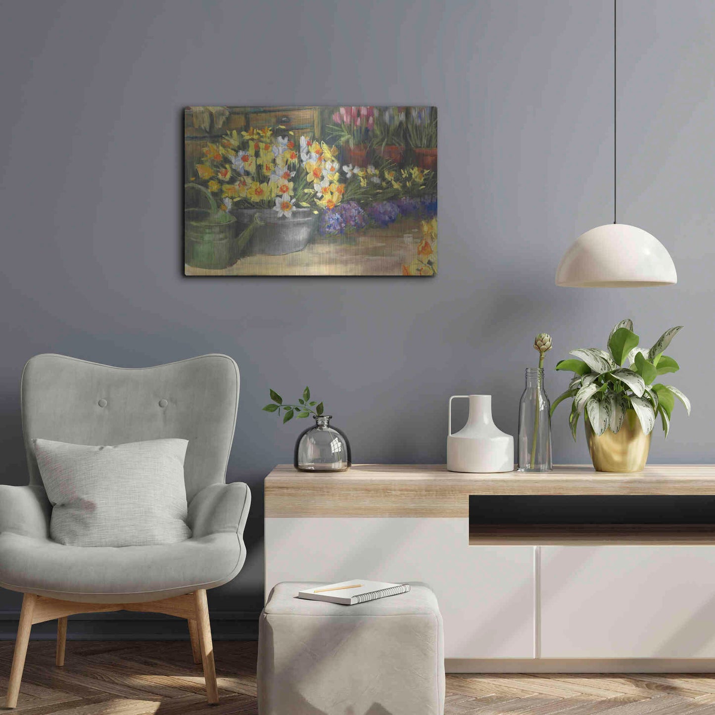 Luxe Metal Art 'Spring Daffodils' by Carol Rowan, Metal Wall Art,24x16