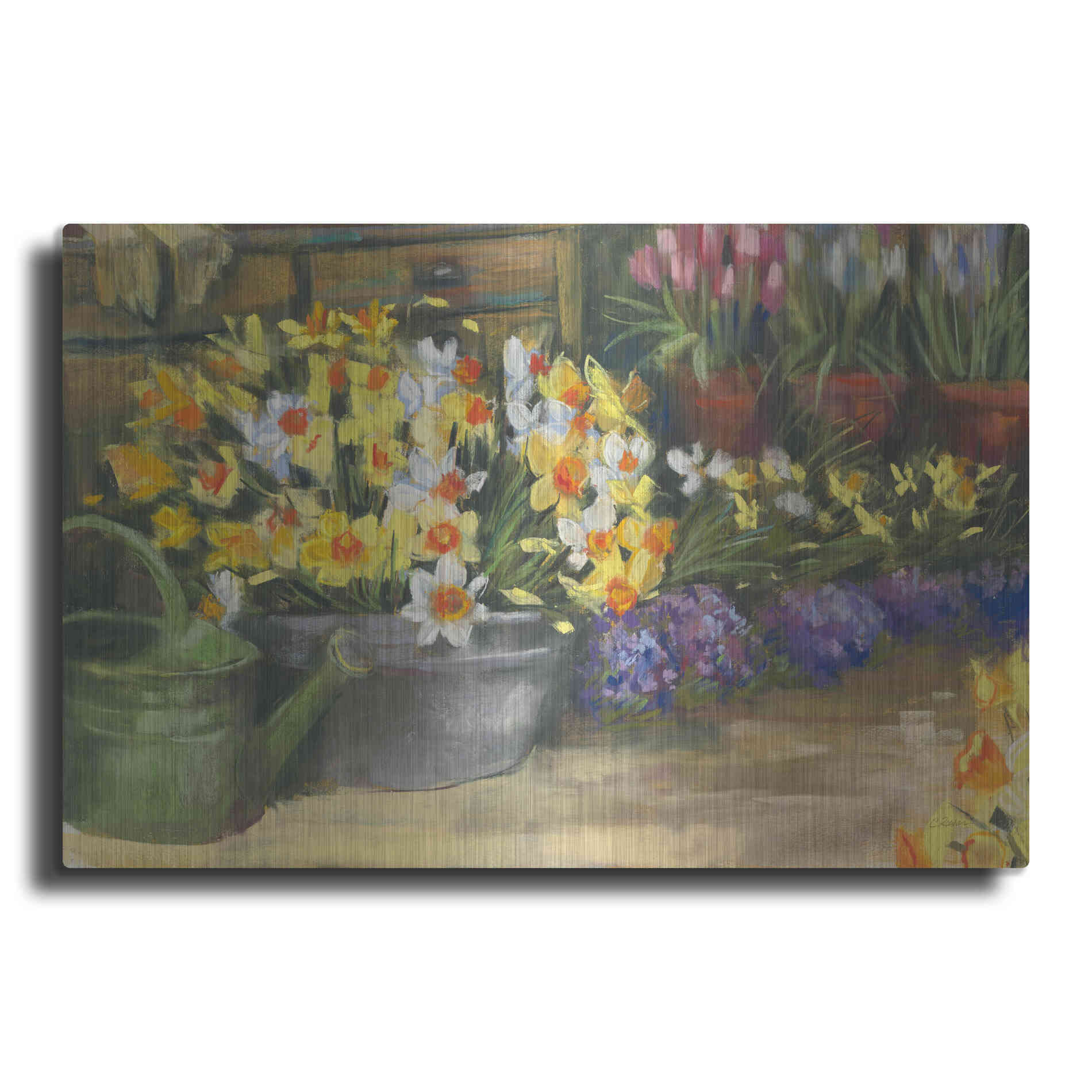 Luxe Metal Art 'Spring Daffodils' by Carol Rowan, Metal Wall Art