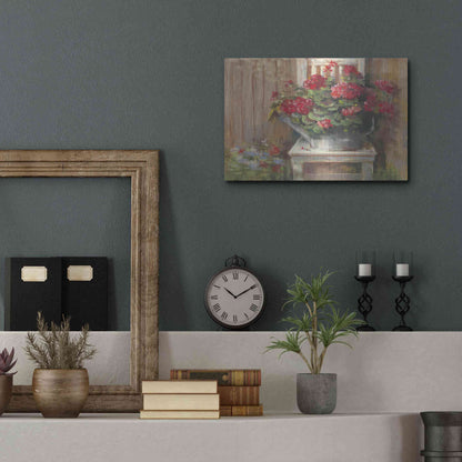 Luxe Metal Art 'Geraniums On Chair' by Carol Rowan, Metal Wall Art,16x12