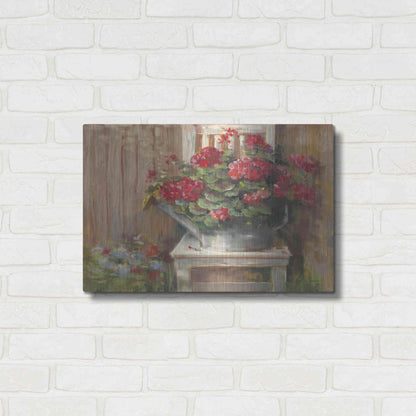 Luxe Metal Art 'Geraniums On Chair' by Carol Rowan, Metal Wall Art,24x16