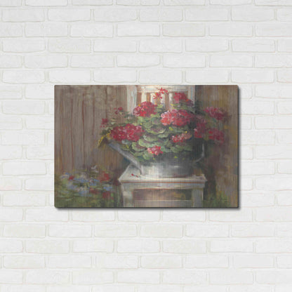 Luxe Metal Art 'Geraniums On Chair' by Carol Rowan, Metal Wall Art,36x24