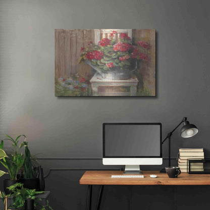 Luxe Metal Art 'Geraniums On Chair' by Carol Rowan, Metal Wall Art,36x24