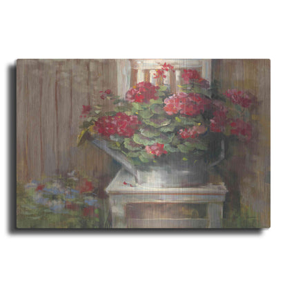 Luxe Metal Art 'Geraniums On Chair' by Carol Rowan, Metal Wall Art