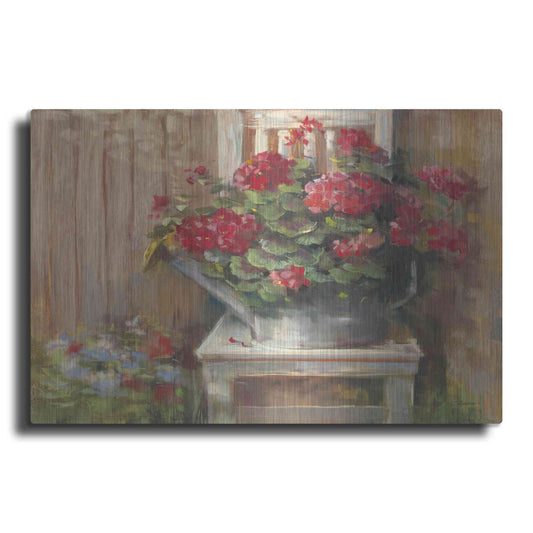 Luxe Metal Art 'Geraniums On Chair' by Carol Rowan, Metal Wall Art