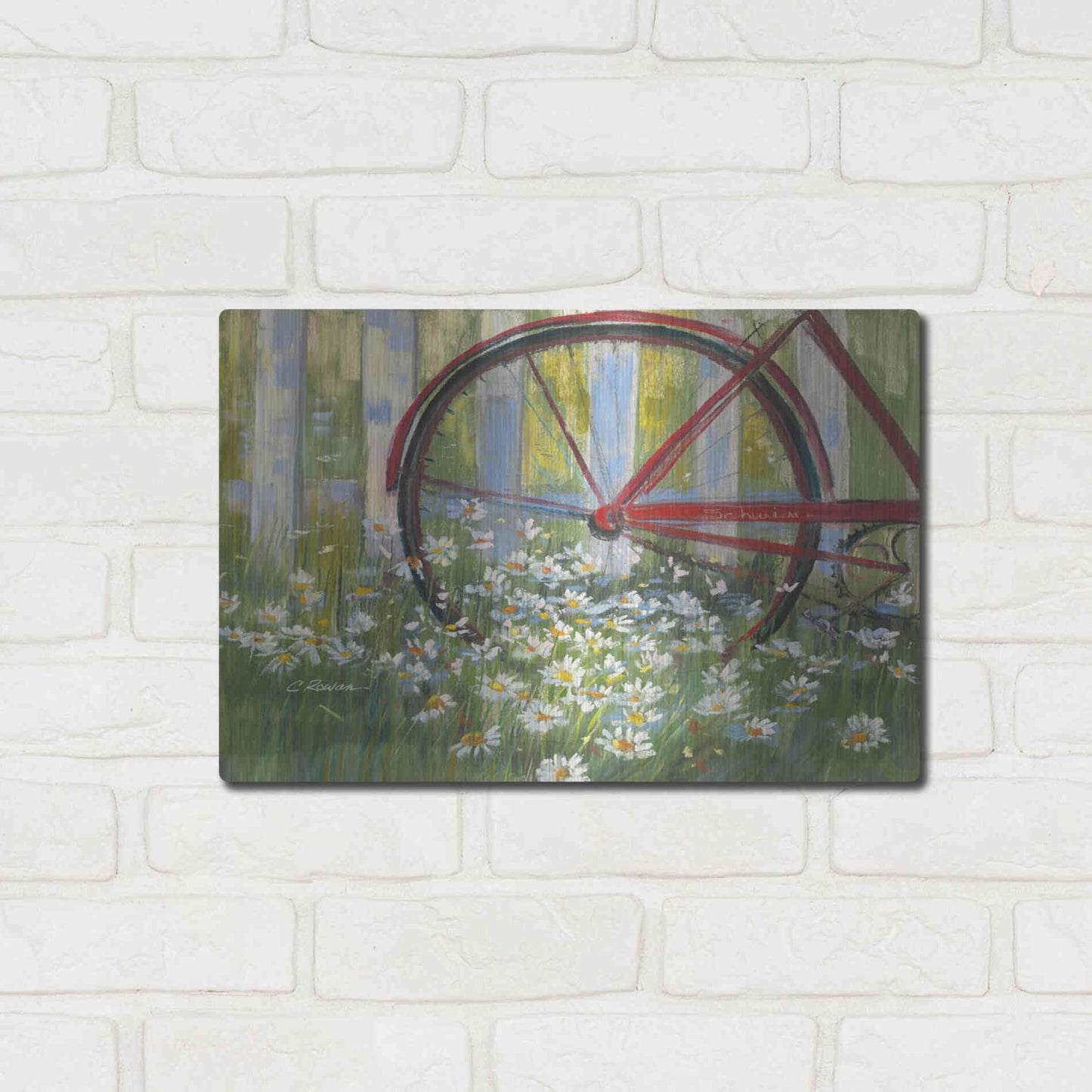 Luxe Metal Art 'Bicycle By The Fence Crop' by Carol Rowan, Metal Wall Art,16x12