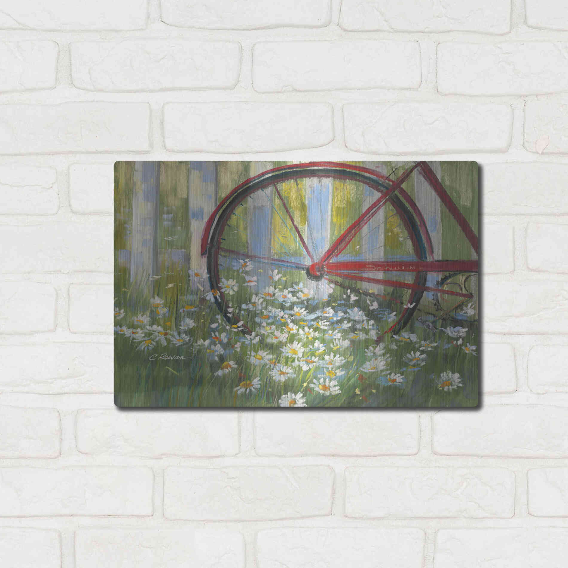 Luxe Metal Art 'Bicycle By The Fence Crop' by Carol Rowan, Metal Wall Art,16x12