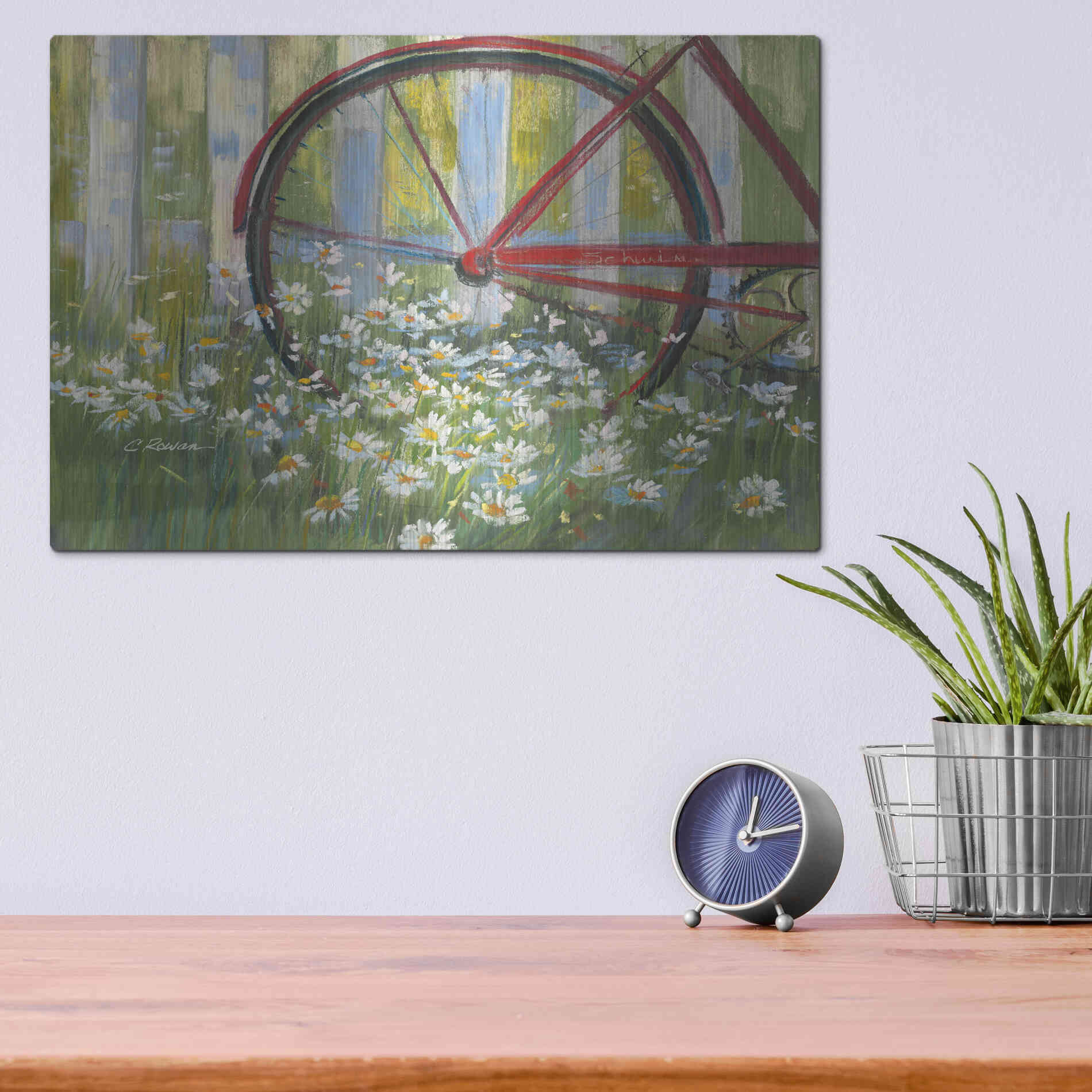 Luxe Metal Art 'Bicycle By The Fence Crop' by Carol Rowan, Metal Wall Art,16x12