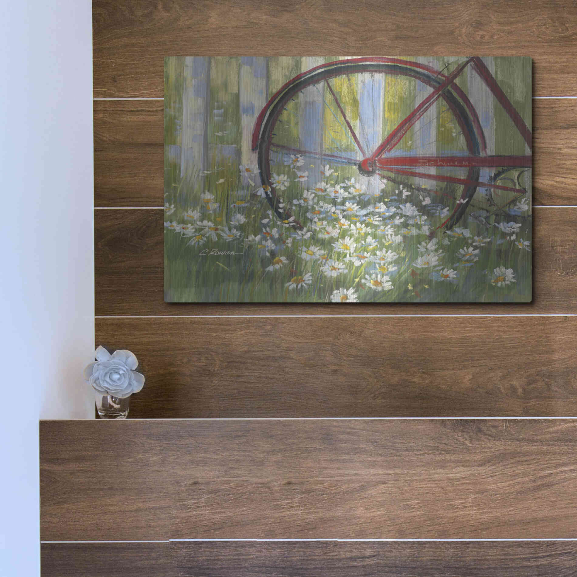 Luxe Metal Art 'Bicycle By The Fence Crop' by Carol Rowan, Metal Wall Art,16x12