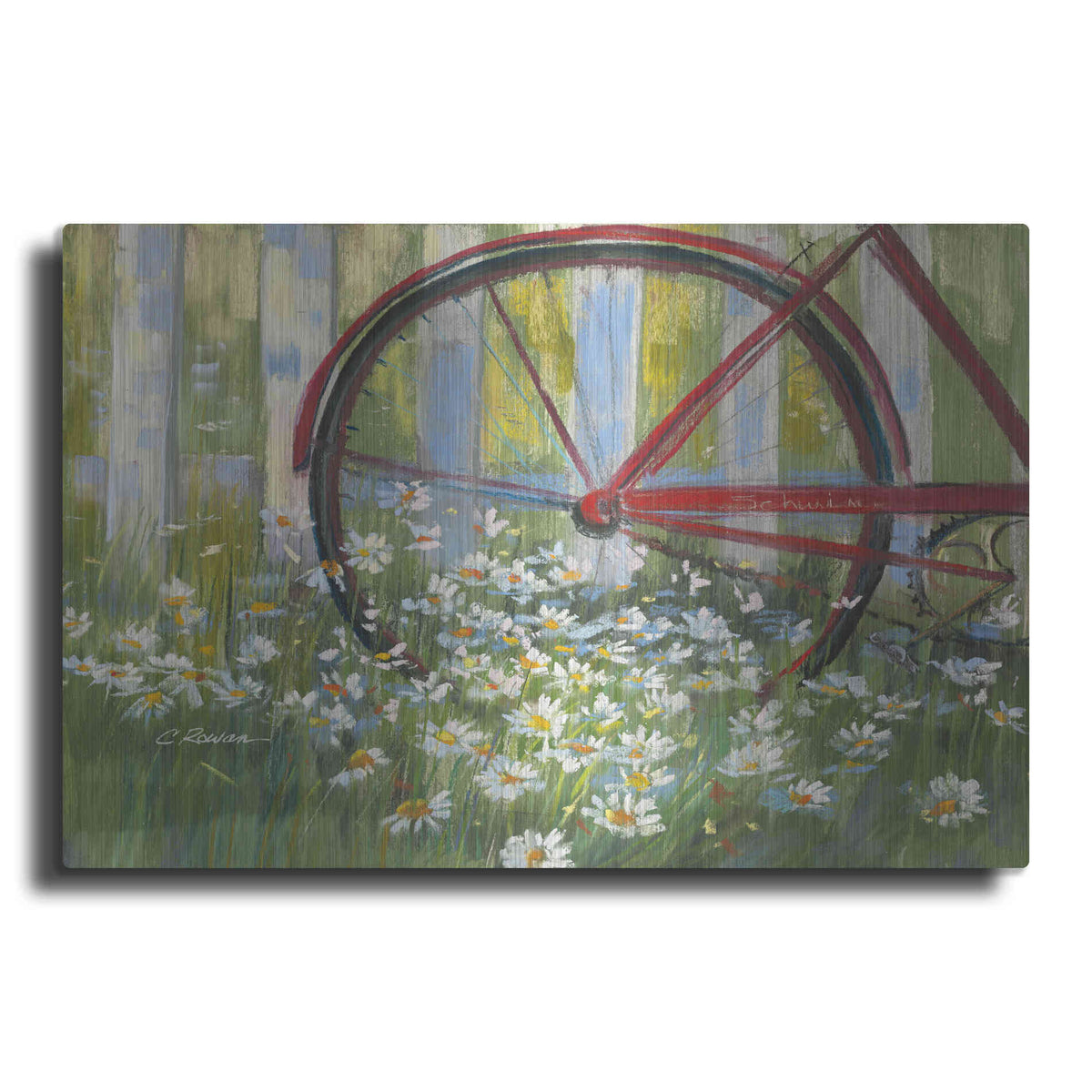 Luxe Metal Art 'Bicycle By The Fence Crop' by Carol Rowan, Metal Wall Art