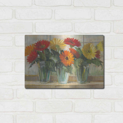 Luxe Metal Art 'Gerberas In Glass Vases' by Carol Rowan, Metal Wall Art,16x12