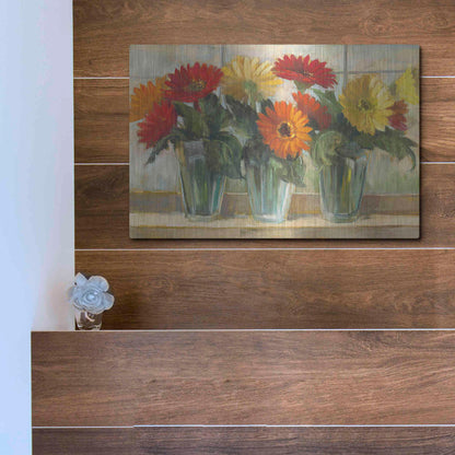 Luxe Metal Art 'Gerberas In Glass Vases' by Carol Rowan, Metal Wall Art,16x12