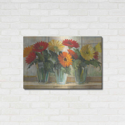 Luxe Metal Art 'Gerberas In Glass Vases' by Carol Rowan, Metal Wall Art,36x24