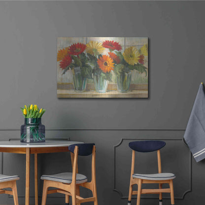 Luxe Metal Art 'Gerberas In Glass Vases' by Carol Rowan, Metal Wall Art,36x24