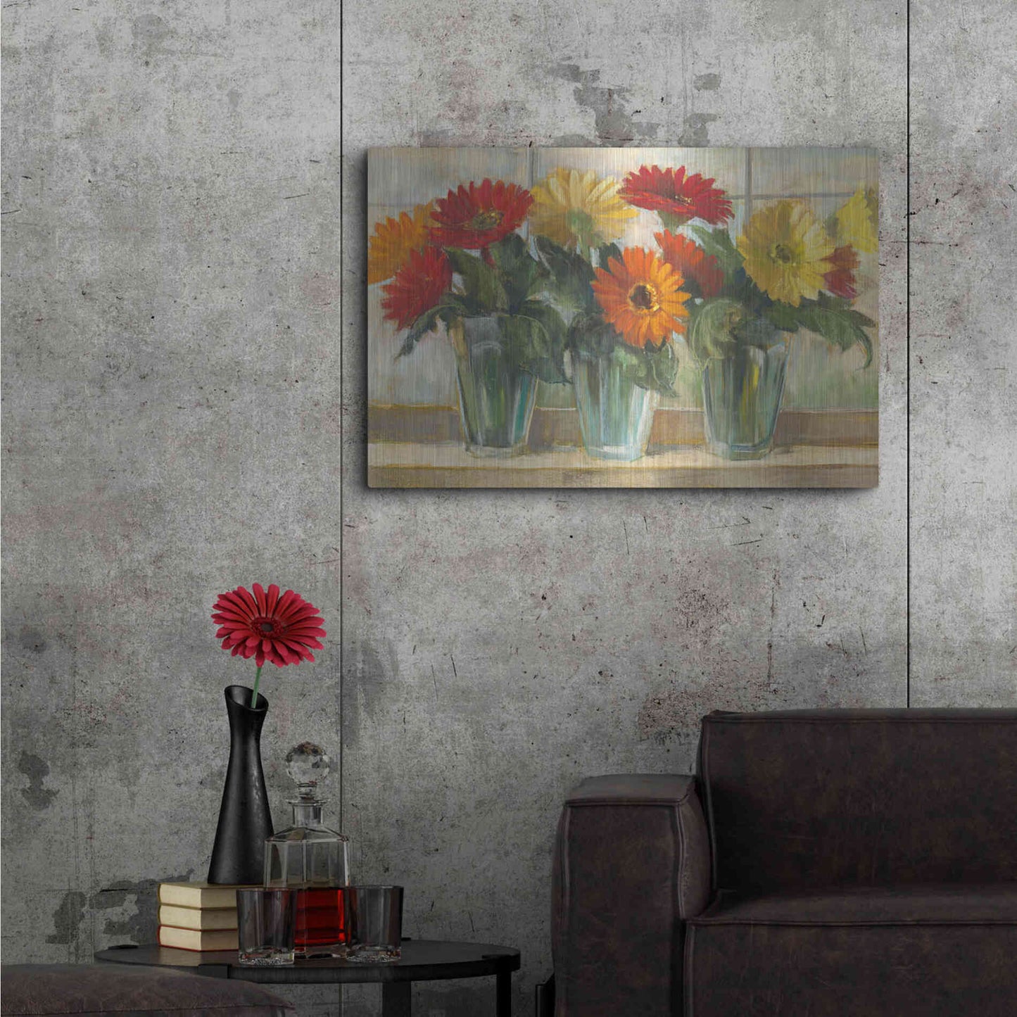 Luxe Metal Art 'Gerberas In Glass Vases' by Carol Rowan, Metal Wall Art,36x24