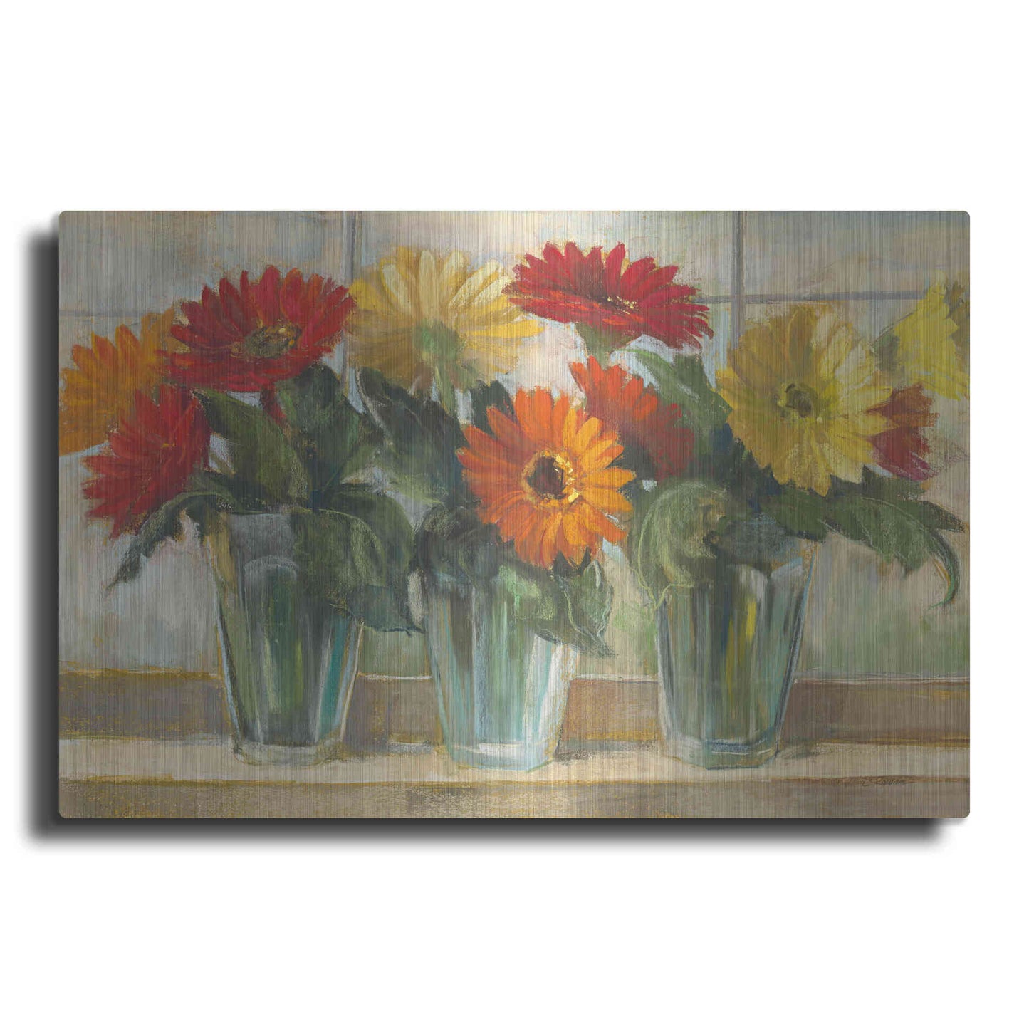 Luxe Metal Art 'Gerberas In Glass Vases' by Carol Rowan, Metal Wall Art