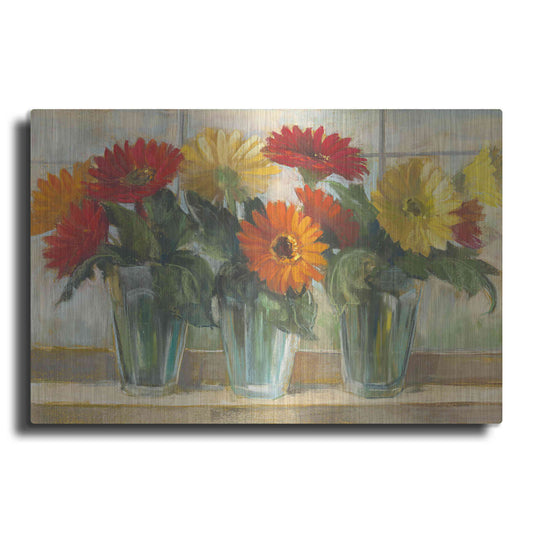 Luxe Metal Art 'Gerberas In Glass Vases' by Carol Rowan, Metal Wall Art