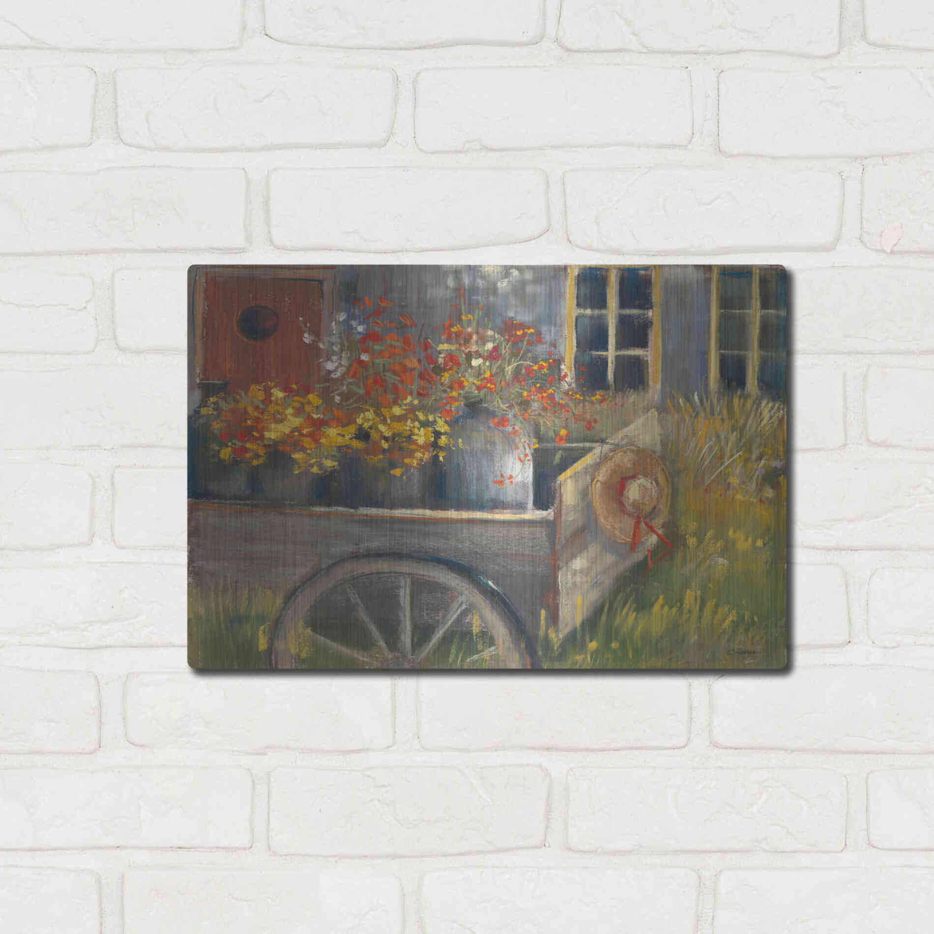 Luxe Metal Art 'Garden Wagon 2' by Carol Rowan, Metal Wall Art,16x12