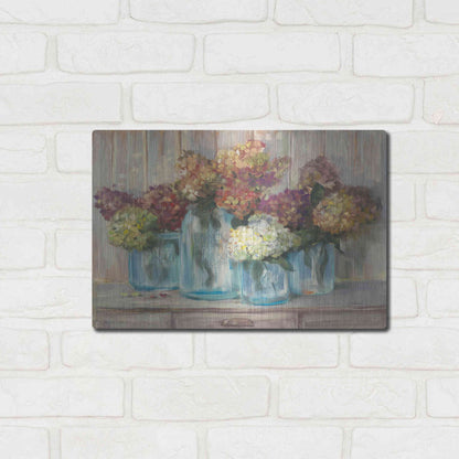 Luxe Metal Art 'Hydrangeas In Glass Jars' by Carol Rowan, Metal Wall Art,16x12