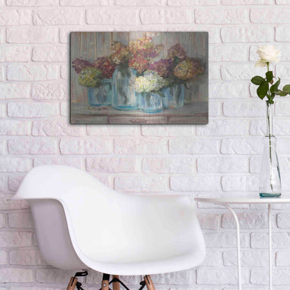 Luxe Metal Art 'Hydrangeas In Glass Jars' by Carol Rowan, Metal Wall Art,24x16