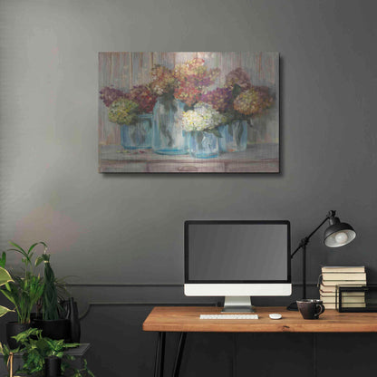 Luxe Metal Art 'Hydrangeas In Glass Jars' by Carol Rowan, Metal Wall Art,36x24