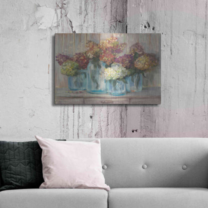 Luxe Metal Art 'Hydrangeas In Glass Jars' by Carol Rowan, Metal Wall Art,36x24