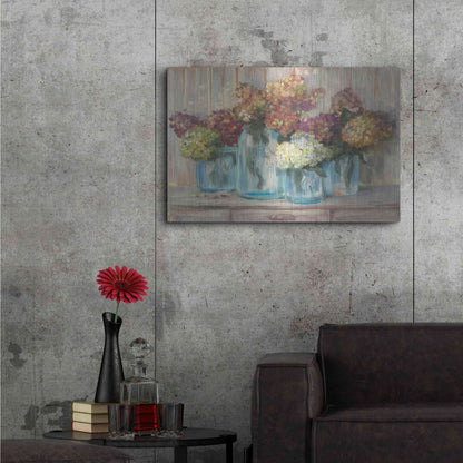Luxe Metal Art 'Hydrangeas In Glass Jars' by Carol Rowan, Metal Wall Art,36x24