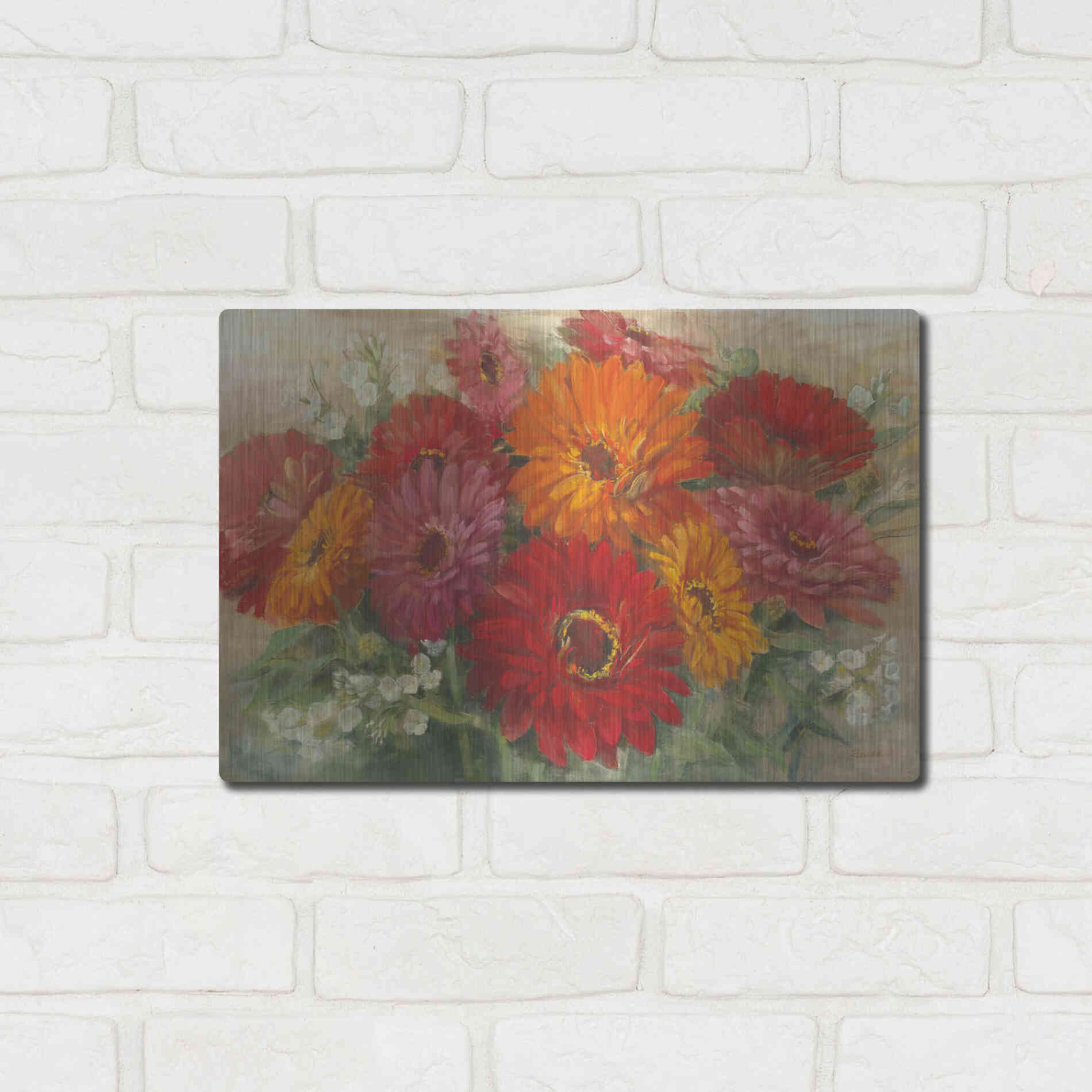 Luxe Metal Art 'Summer Gerbera Bouquet' by Carol Rowan, Metal Wall Art,16x12