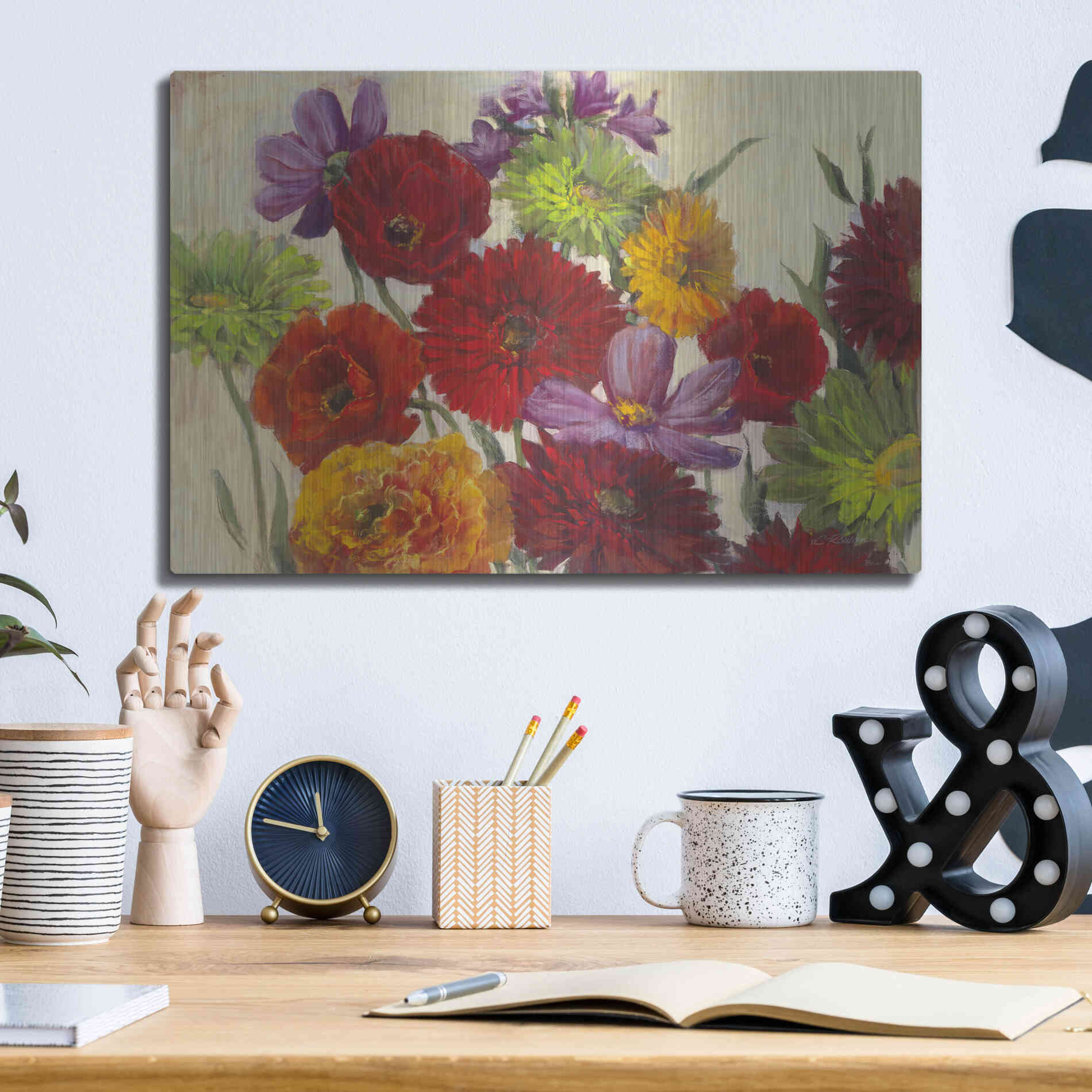 Luxe Metal Art 'Flower Scatter' by Carol Rowan, Metal Wall Art,16x12