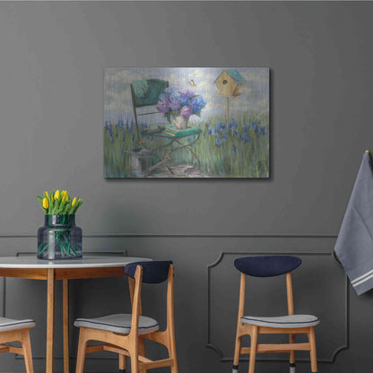 Luxe Metal Art 'Green Chair With Hydrangea' by Carol Rowan, Metal Wall Art,36x24