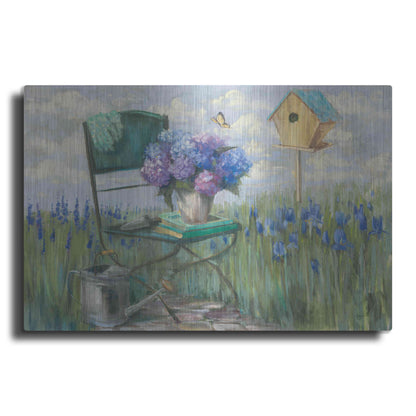 Luxe Metal Art 'Green Chair With Hydrangea' by Carol Rowan, Metal Wall Art