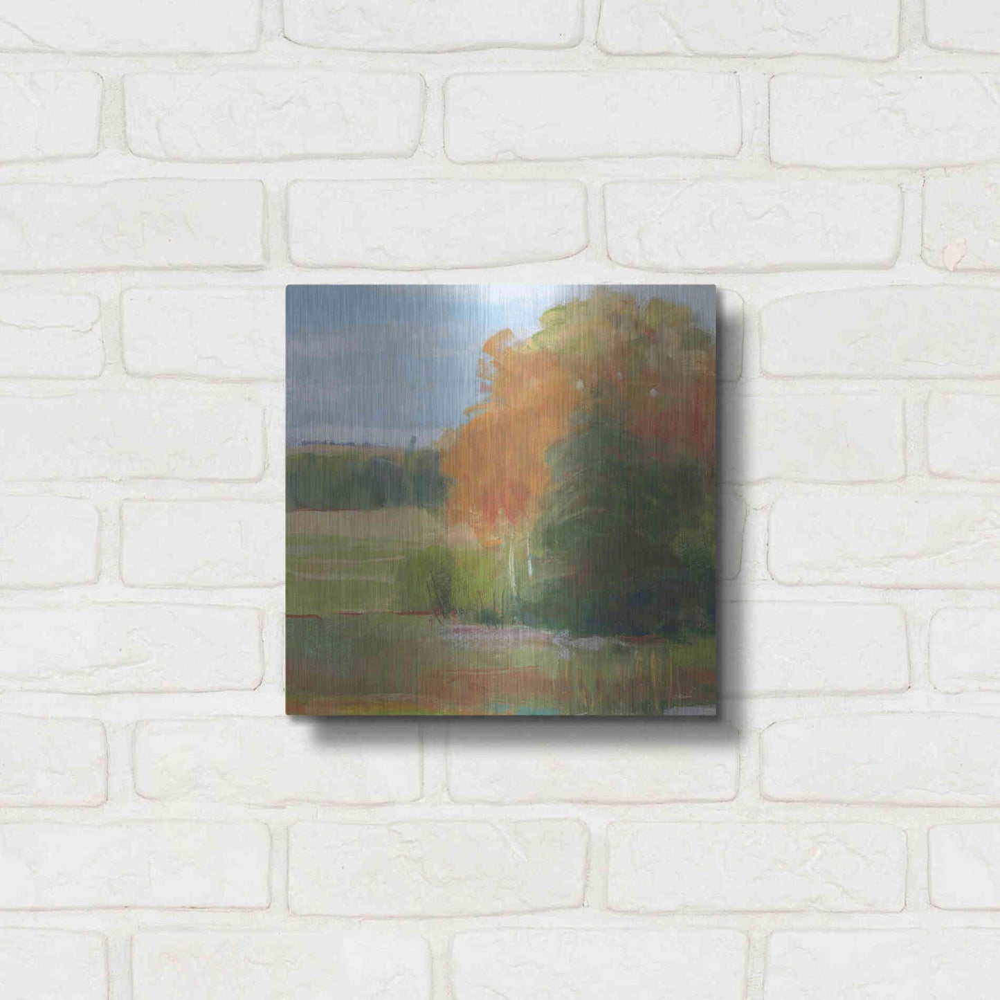 Luxe Metal Art 'Abstract Field II Bright Blue Sky' by Carol Rowan, Metal Wall Art,12x12