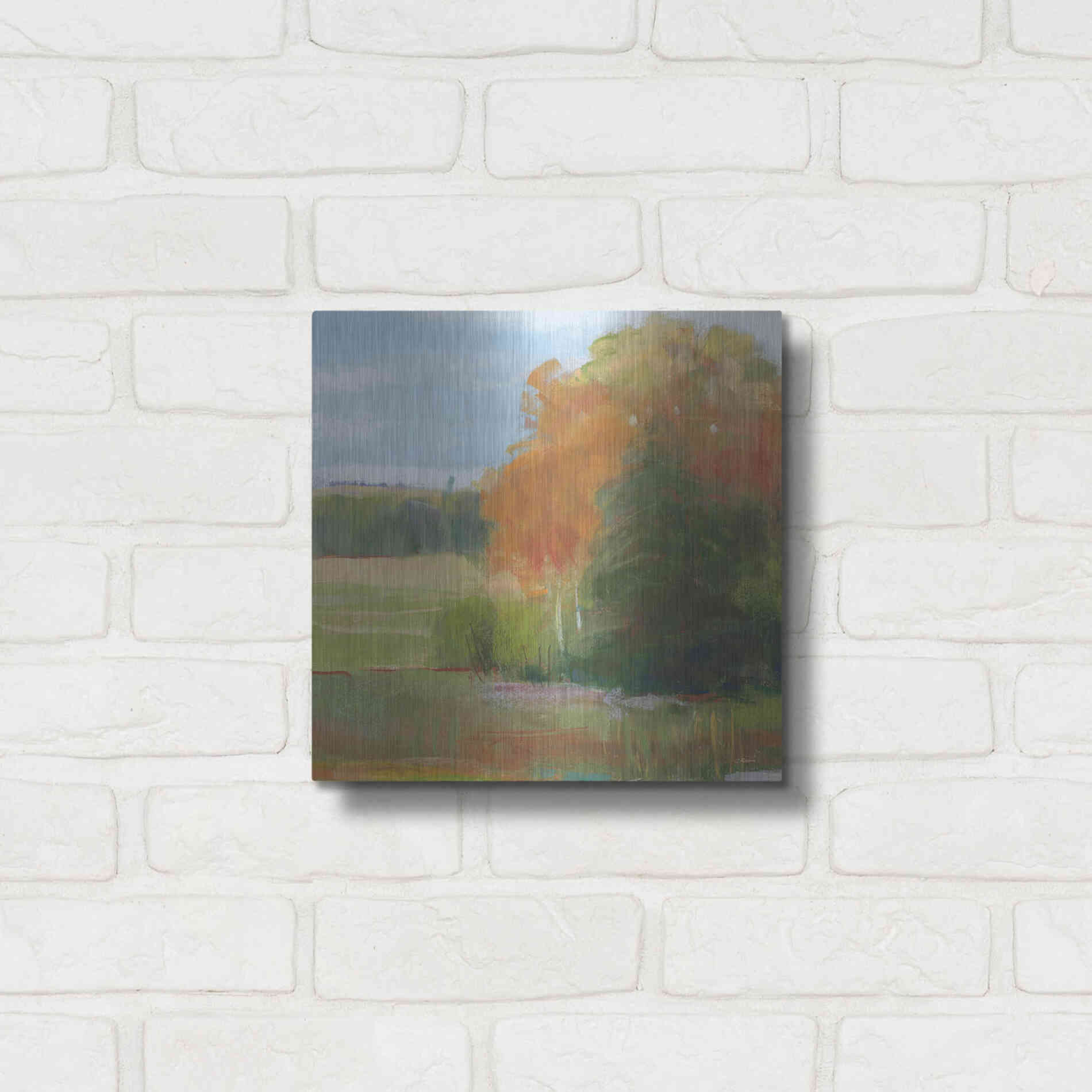 Luxe Metal Art 'Abstract Field II Bright Blue Sky' by Carol Rowan, Metal Wall Art,12x12