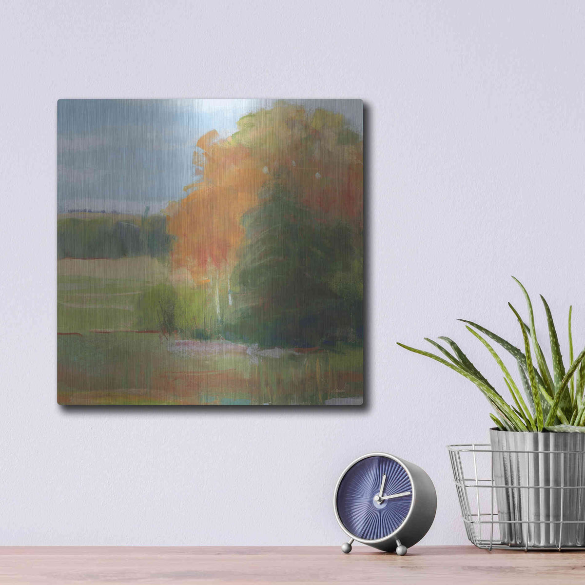 Luxe Metal Art 'Abstract Field II Bright Blue Sky' by Carol Rowan, Metal Wall Art,12x12