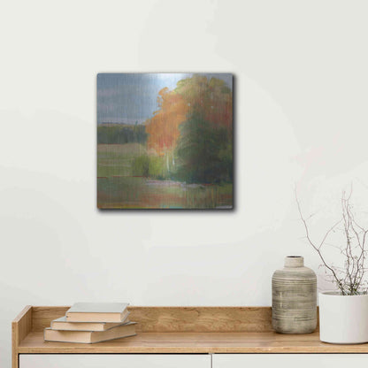 Luxe Metal Art 'Abstract Field II Bright Blue Sky' by Carol Rowan, Metal Wall Art,12x12