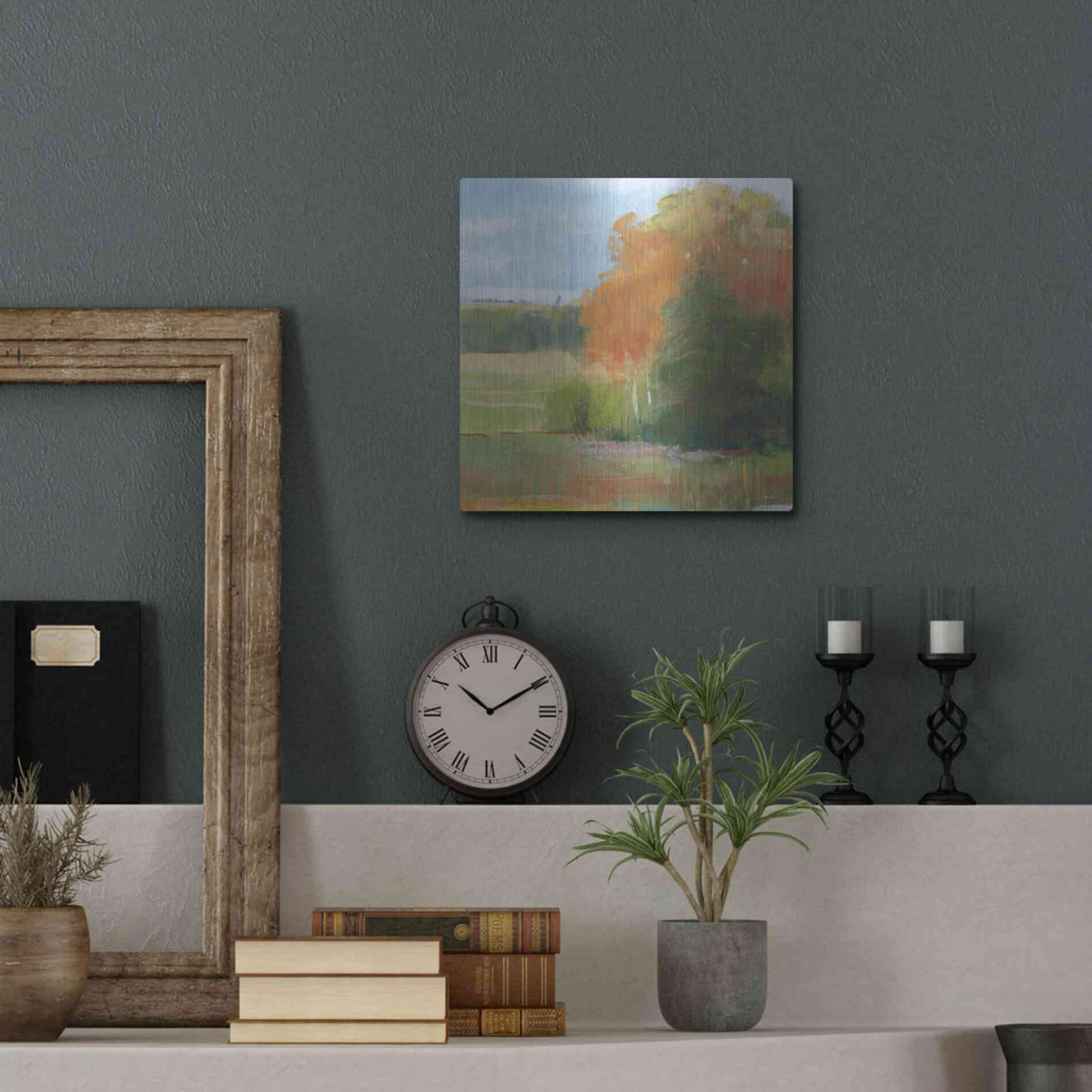 Luxe Metal Art 'Abstract Field II Bright Blue Sky' by Carol Rowan, Metal Wall Art,12x12