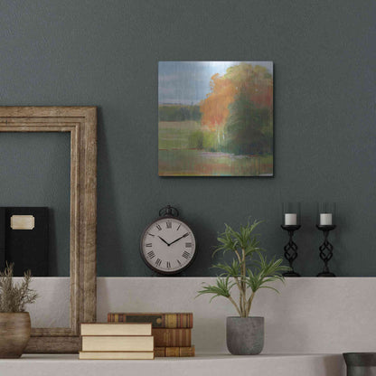 Luxe Metal Art 'Abstract Field II Bright Blue Sky' by Carol Rowan, Metal Wall Art,12x12