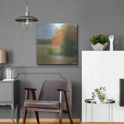 Luxe Metal Art 'Abstract Field II Bright Blue Sky' by Carol Rowan, Metal Wall Art,24x24