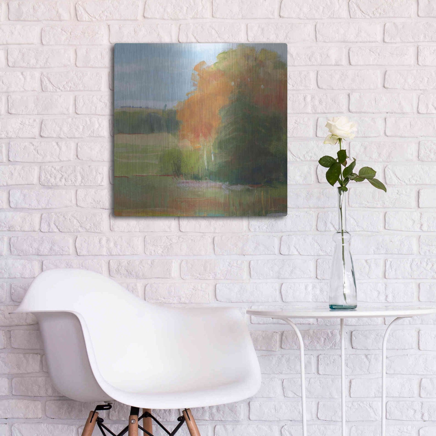 Luxe Metal Art 'Abstract Field II Bright Blue Sky' by Carol Rowan, Metal Wall Art,24x24