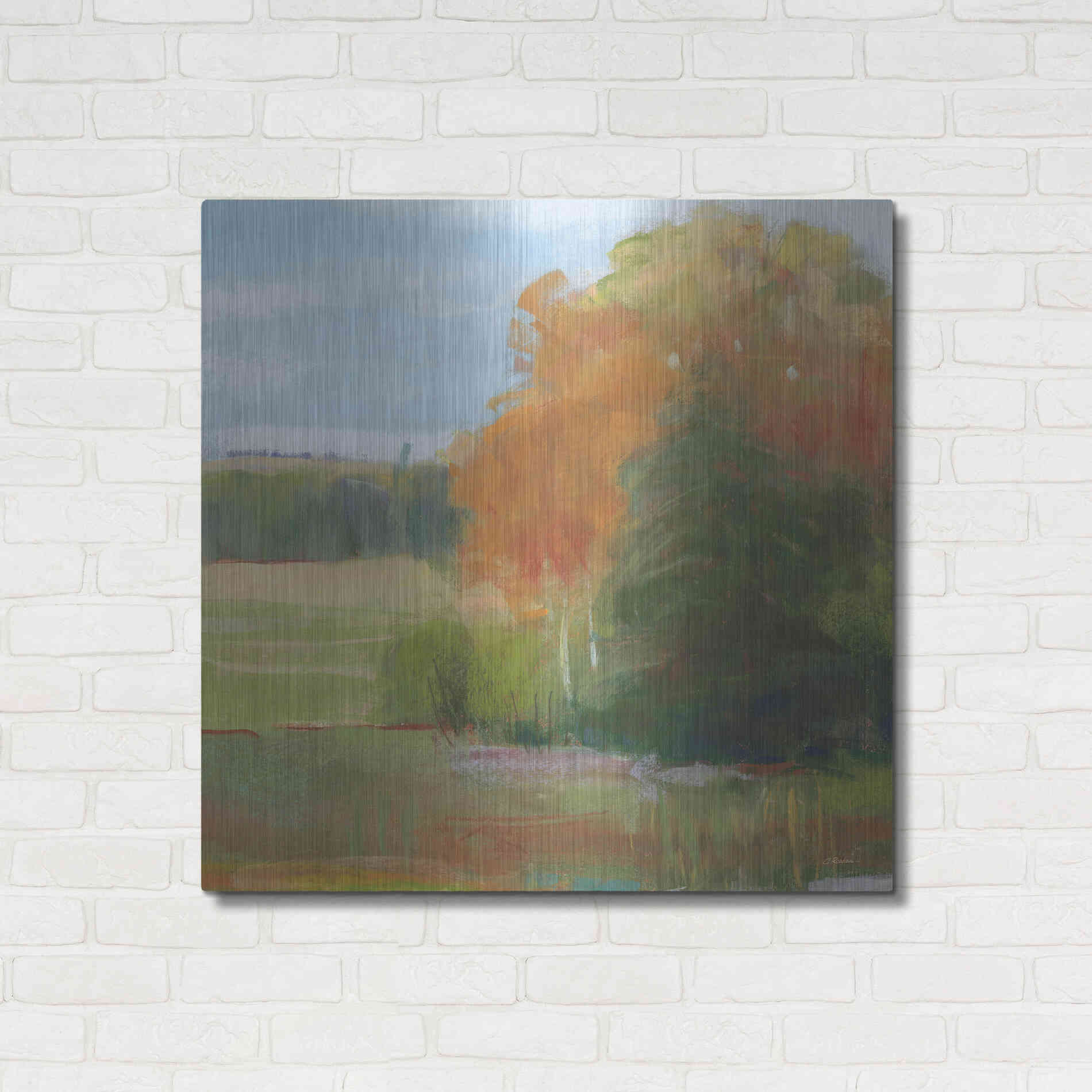 Luxe Metal Art 'Abstract Field II Bright Blue Sky' by Carol Rowan, Metal Wall Art,36x36