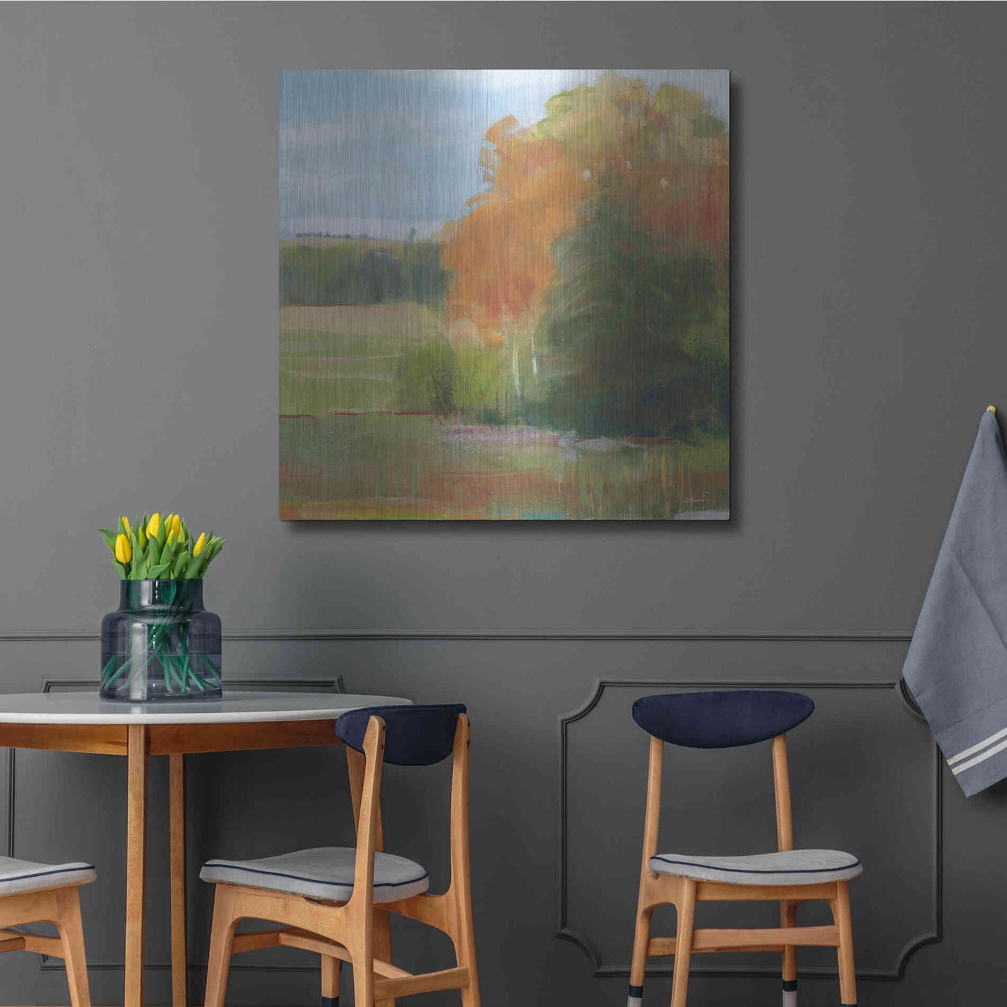 Luxe Metal Art 'Abstract Field II Bright Blue Sky' by Carol Rowan, Metal Wall Art,36x36