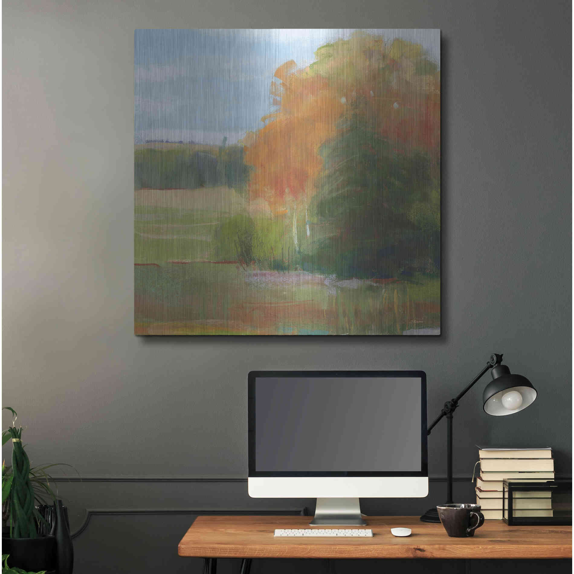 Luxe Metal Art 'Abstract Field II Bright Blue Sky' by Carol Rowan, Metal Wall Art,36x36