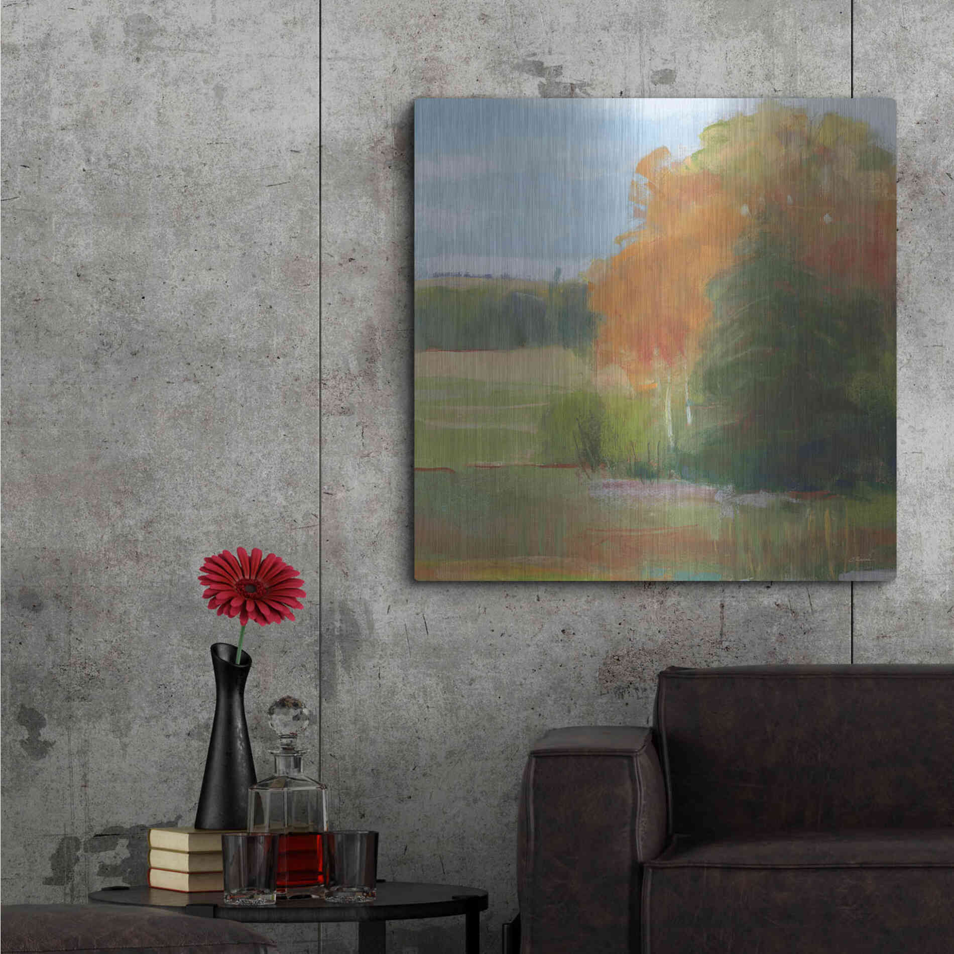 Luxe Metal Art 'Abstract Field II Bright Blue Sky' by Carol Rowan, Metal Wall Art,36x36