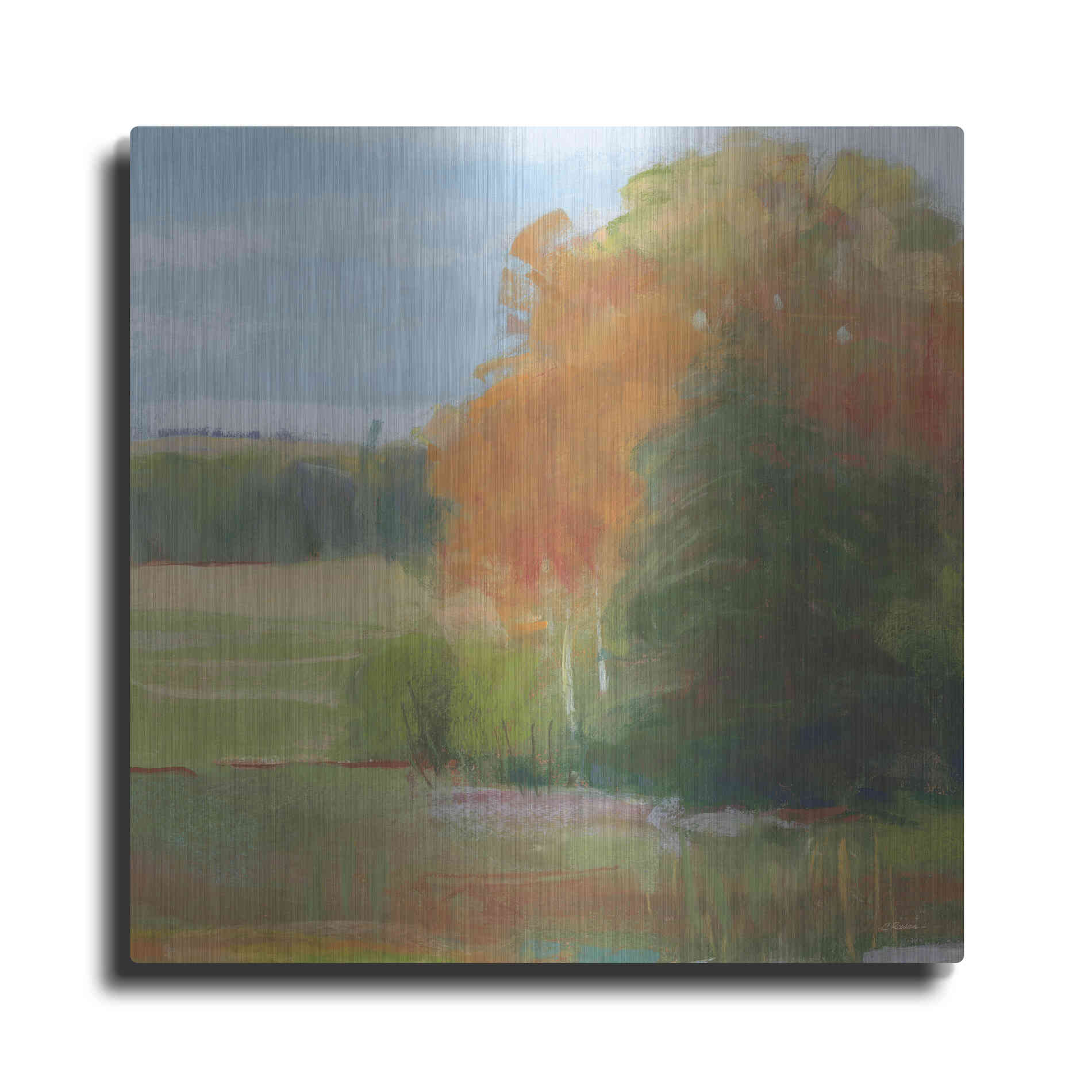 Luxe Metal Art 'Abstract Field II Bright Blue Sky' by Carol Rowan, Metal Wall Art